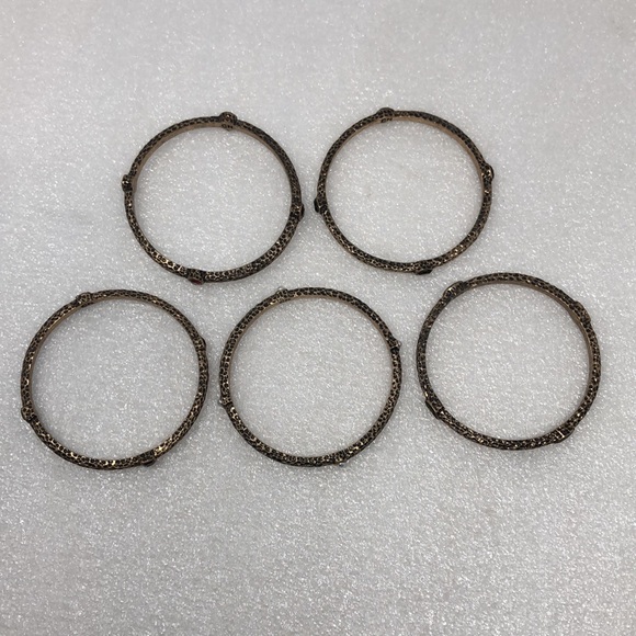 Vintage Bracelet Brass Tone Gemstone Bangle Set - Picture 7 of 9